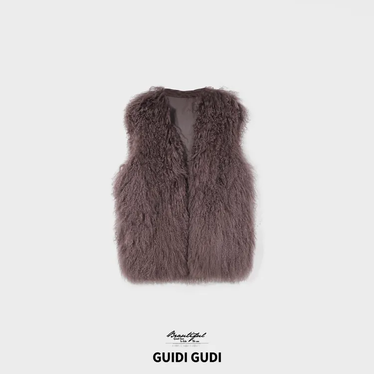 GUIDI GUDI【幽梦意】休闲100滩羊毛毛绒马甲外套/黄加蓝