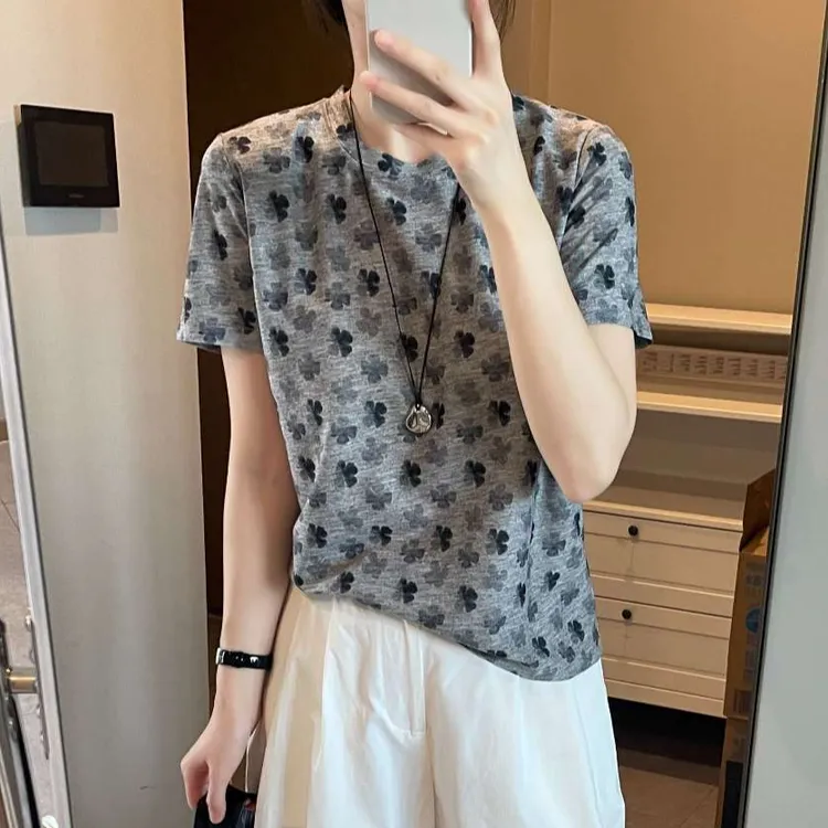 清货「数码满印 四叶草」夏季薄款韩版休闲百搭显瘦印花短袖T恤T150