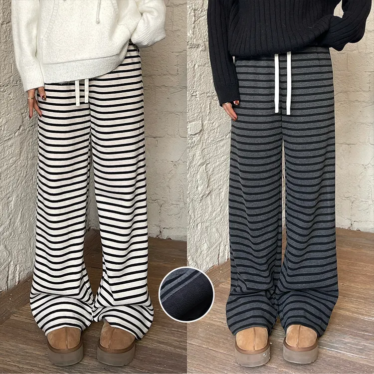 裂渡宣宣【慵懒条纹】显瘦条纹休闲裤女冬百搭高腰阔腿裤ZY510F28