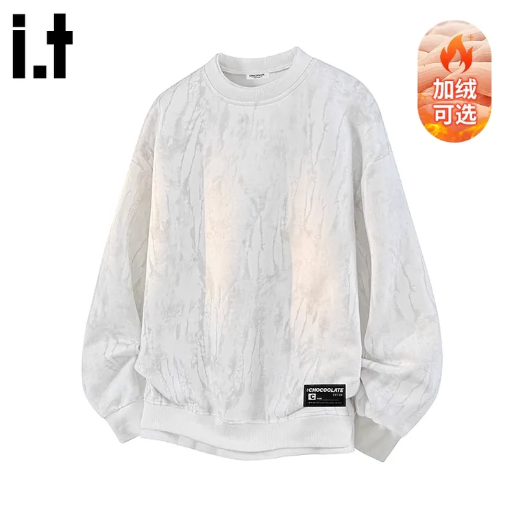 it: CHOCOOLATE扎染假两件圆领卫衣男款2025冬季加绒加厚休闲上衣