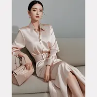 秋季轻奢气质女神范高级感气场强大正式场合法式缎面连衣裙子
