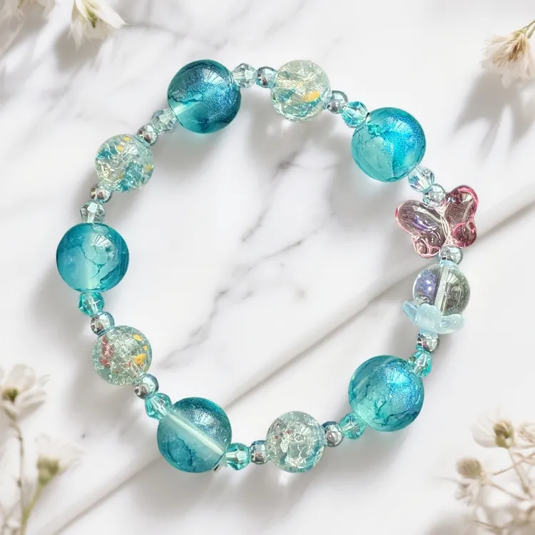 合金玻璃手链 A05-5 琉璃手串浅蓝色爆花珠珠（3个款式可选）