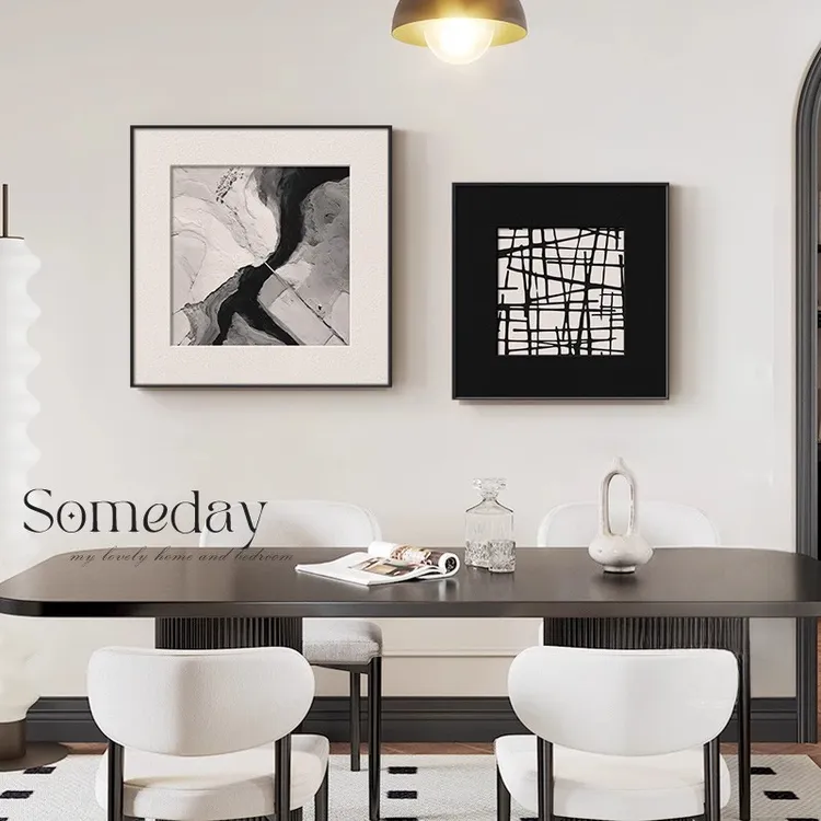 简约餐厅墙壁挂画黑白餐桌壁画高级感轻奢卧室客厅沙发背景抽象画