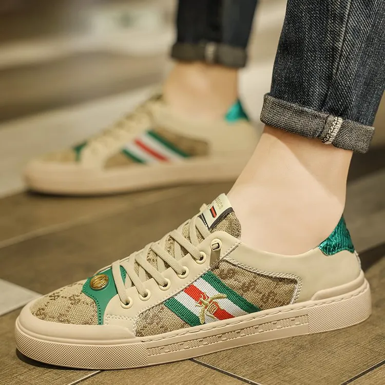 欧洲站轻奢布面刺绣板鞋男夏季小蜜蜂一脚蹬休闲鞋时尚百搭小白鞋