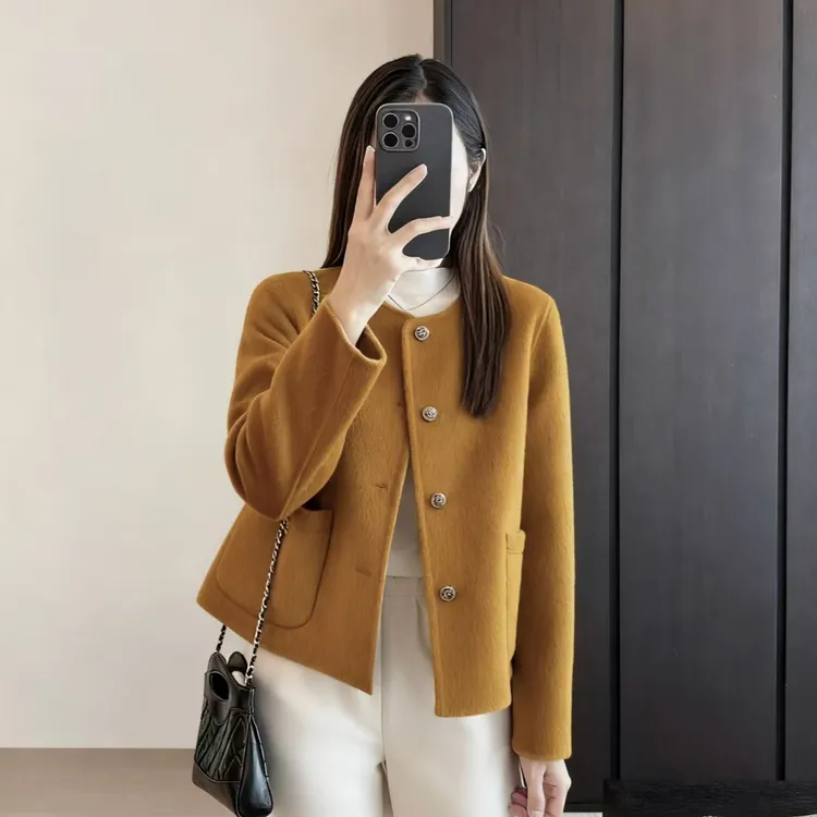 羊毛小香风女装上衣呢子大衣短款双面毛呢开衫外套女秋