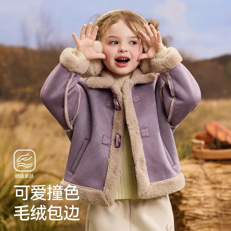 女童秋冬款外套2025新款皮毛一体加绒加厚冬装儿童洋气上衣