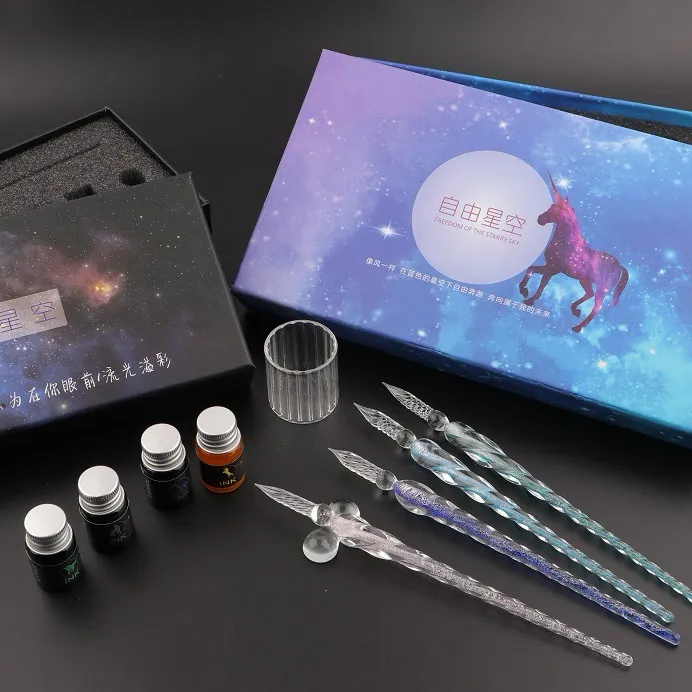 玻璃笔水晶蘸水笔学生文具用品彩色绘画笔套装礼品星空系列钢笔