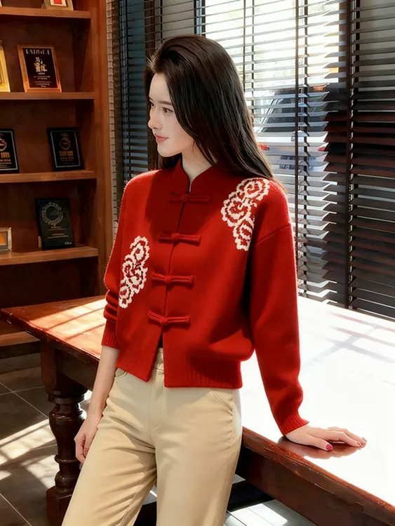 圣诞过年新中式红色毛衣女冬高级感独特漂亮绝美轻熟风气质针织衫