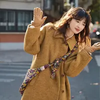 【白描Le Bemio】"冷冬都柏林"文艺复古系带长毛加厚双面毛呢大衣