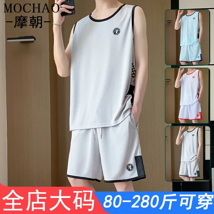 摩朝潮牌大码休闲运动套装男夏季新款透气凉感宽松无袖两件套搭配