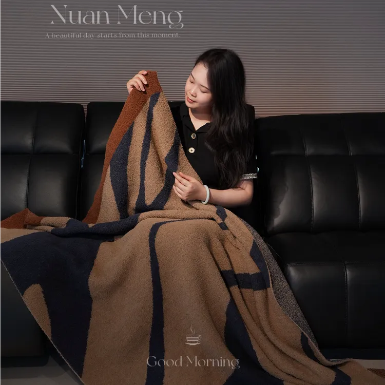 【设计师款】高定沙发毯针织盖毯半边绒午休毯装饰床尾巾软绵绵绒毯