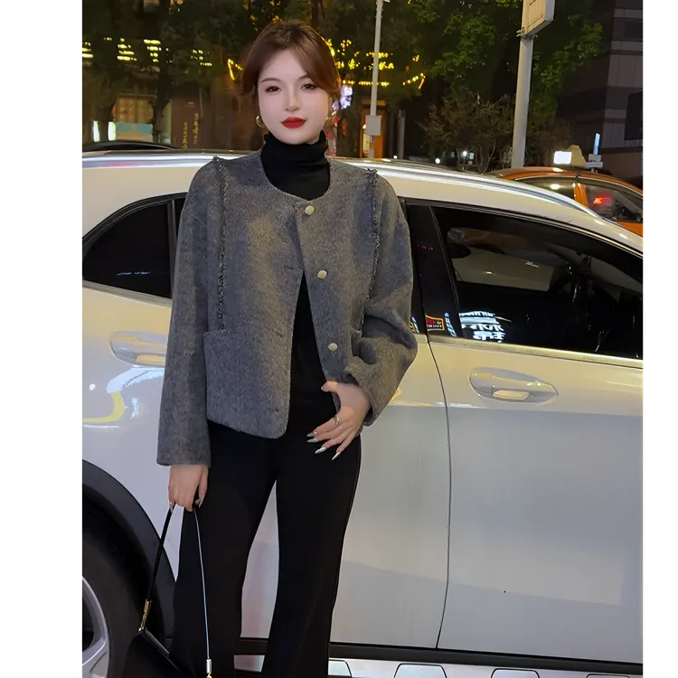 保暖法式短款长袖千金风双面羊毛外套秋季设计感气质上衣