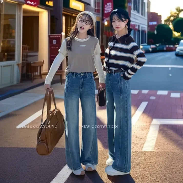 【小个子定制】秋季新款直筒阔腿裤女2025年爆款休闲时尚牛仔裤