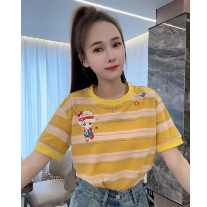 【米大方•自制】多巴胺条纹短袖.-836-LL