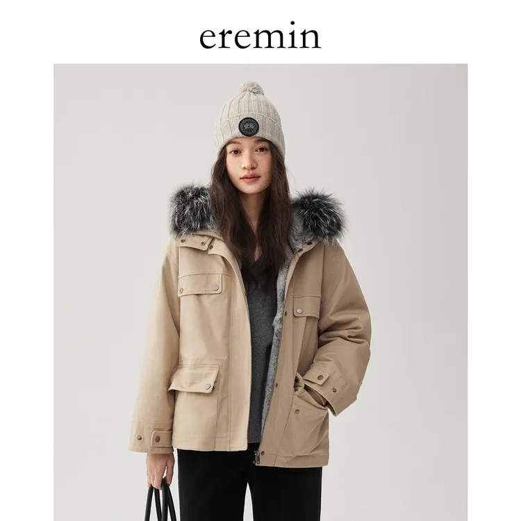 DE Mincollection毛领派克服/兔毛内胆保暖毛领连帽工装外套