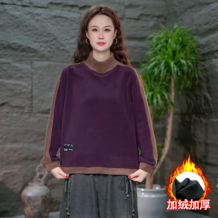 【加绒加厚卫衣】冬季休闲百搭纯棉短款女秋冬卫衣秋季纯色百搭
