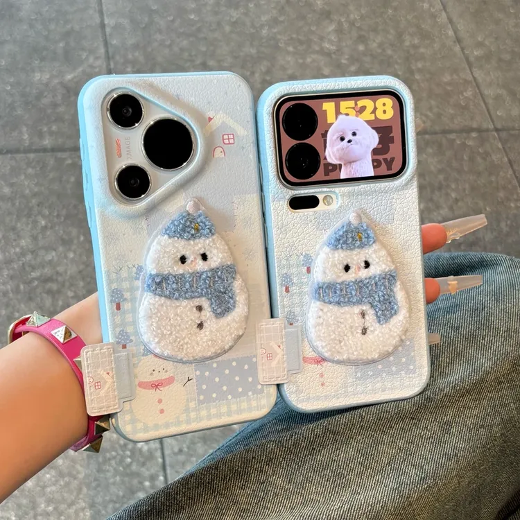 冬日刺绣围脖小雪人标签适用苹果17/16手机壳华为vivo小米15oppo