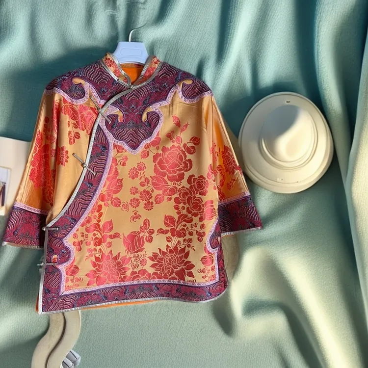 国风重工真丝老软缎太太服中国风
