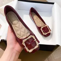 DFQP-1漆皮单鞋女夏方头百搭软底豆豆鞋舒适浅口平底鞋