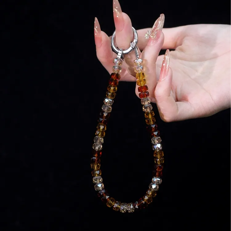 XX230【糖炒板栗】手机链挂饰奢华高级感水晶珠手链条防丢挂饰带夹