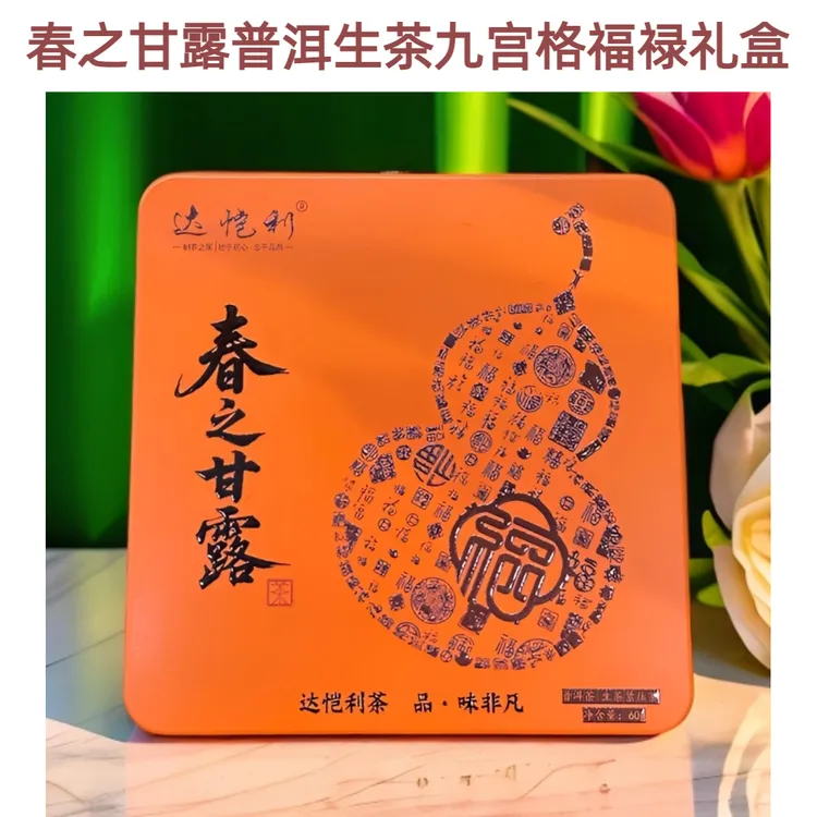 云南普洱茶春之甘露生茶九宫格精致礼盒普洱茶生茶紧压茶豆腐块