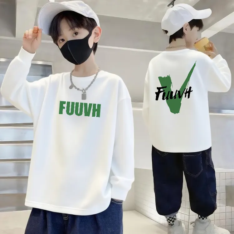 100%纯棉男童长袖T恤秋季儿童宽松圆领中大童男孩休闲上衣打底衫