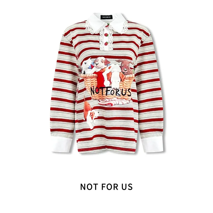 NOT FOR US印花趣味长袖打底T恤秋冬百搭宽松时髦复古个性撞色