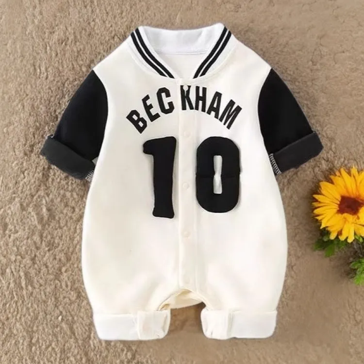 a类婴幼儿春秋连体衣韩版数字棒球服外出爬爬服男女宝宝拍照服装