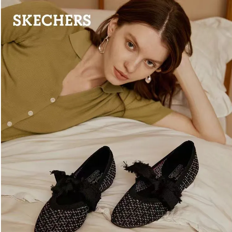 SKECHERS女鞋浅口平底一脚蹬休闲鞋时尚知性单鞋蝴蝶结夏季158676