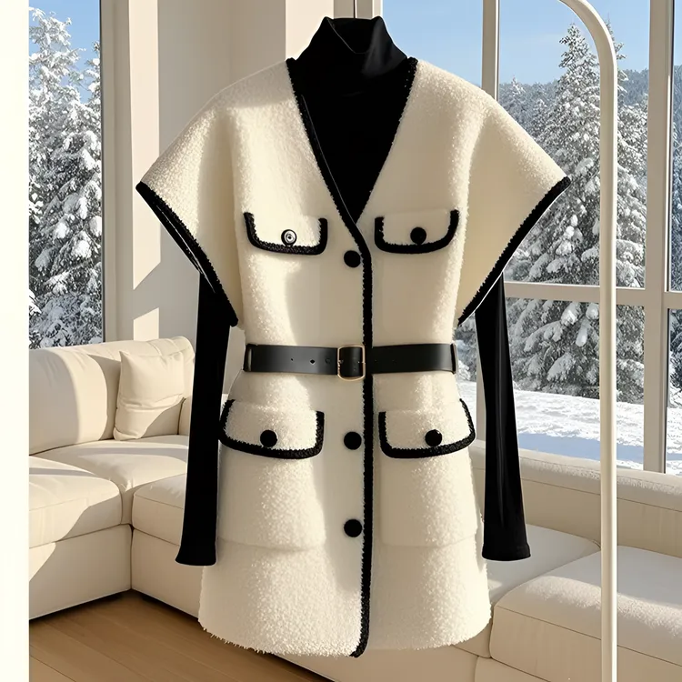 裙子秋冬款法式外衣高级感休闲马甲小香风白色毛毛绒背心连衣裙女