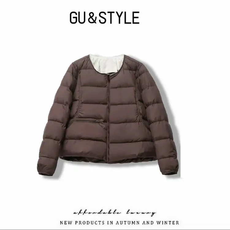 秋冬新款白鸭绒时尚圆领小个子宽松短款保暖外套