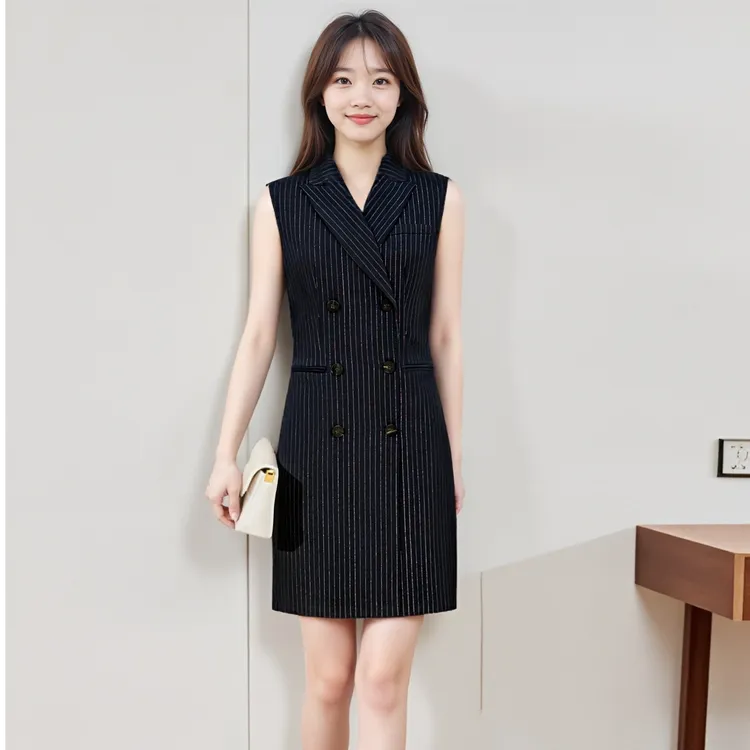 舒与石0041款正装优雅气质西装连衣裙显瘦收腰条纹短裙夏季中腰
