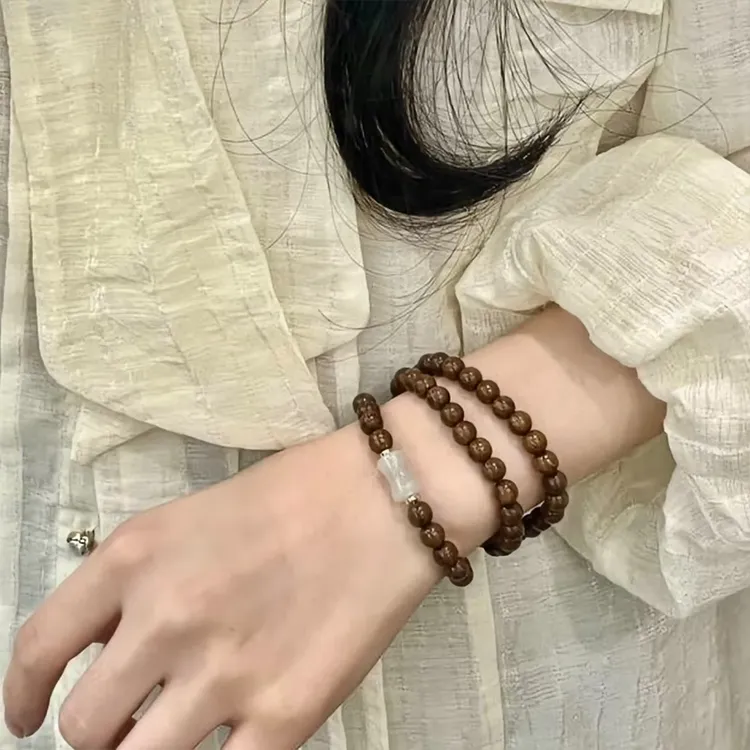 金丝檀木手串天然和田玉手链多圈转运珠竹节玉檀香木高级木质手链
