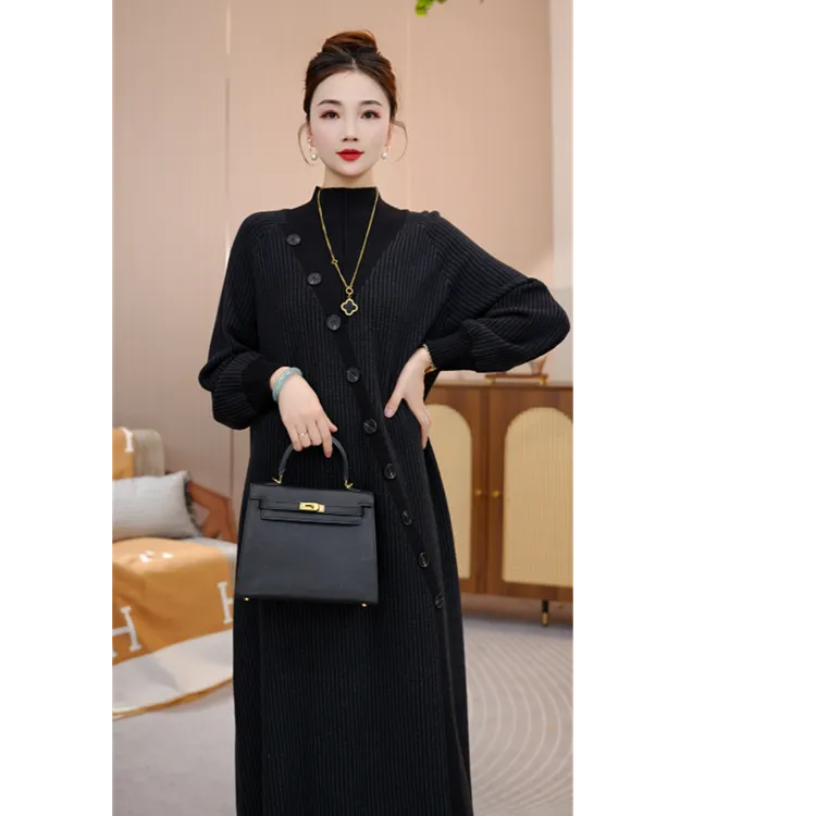 重磅春夏新款【倚栏】宽松保暖秋冬百搭显瘦气质女毛衣连衣裙1127#M