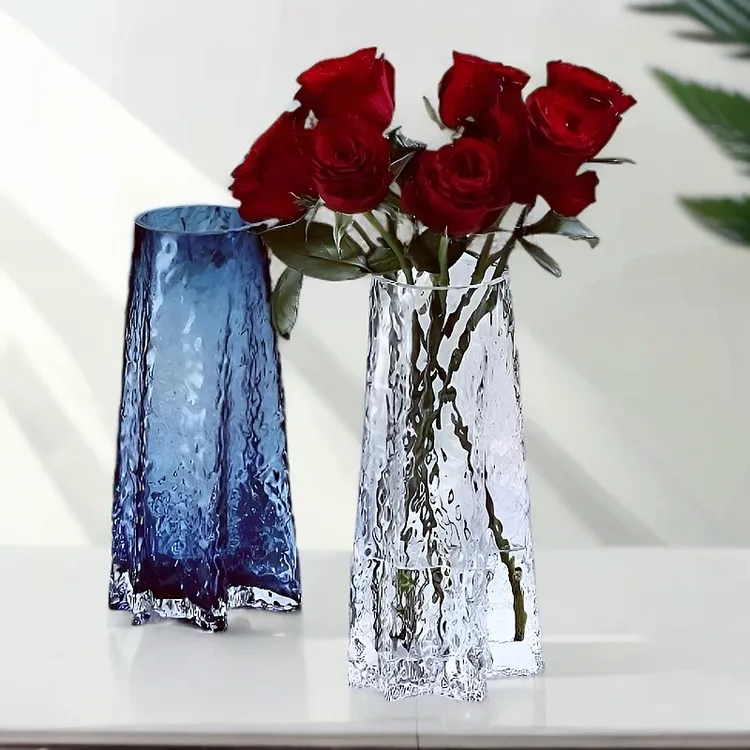 蓝海星丨轻奢北欧锤冷纹玻璃花瓶客厅餐桌百合干花插花瓶摆件