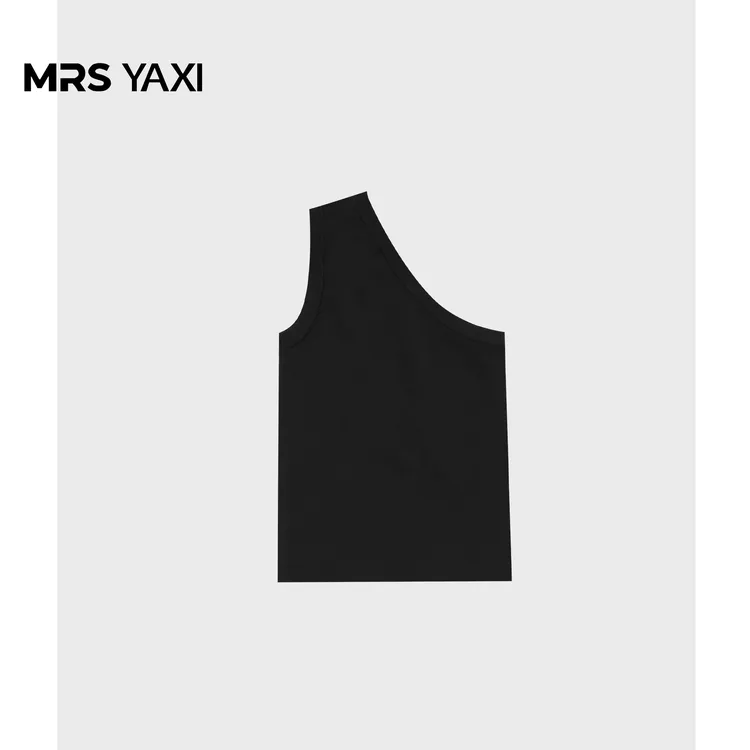 Mrsyaxi设计感不规则斜肩背心短款针织上衣YX5030711