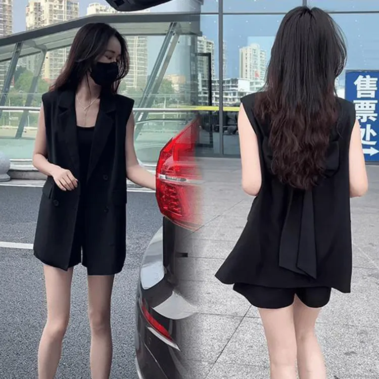 时尚简约高级感套装女士2025夏季新款洋气气质无袖西装短裤两件套