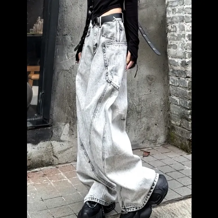 小脚男裤男款裤子丹宁裤2025直筒爆款个性拼接宽松裤显酷牛仔裤