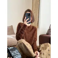 【唐悠悠mgdm】羊毛羊绒拉毛无缝一体圆领套头重磅针织衫毛衣女冬