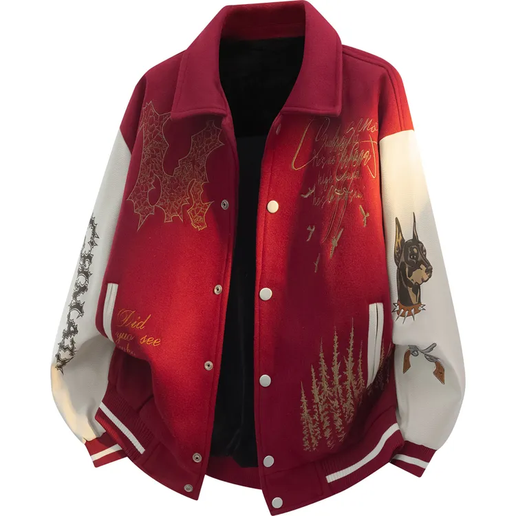 【富富】冬季夹克棉服外套短宽版龙凤呢复合牛奶丝保暖潮流男JK860