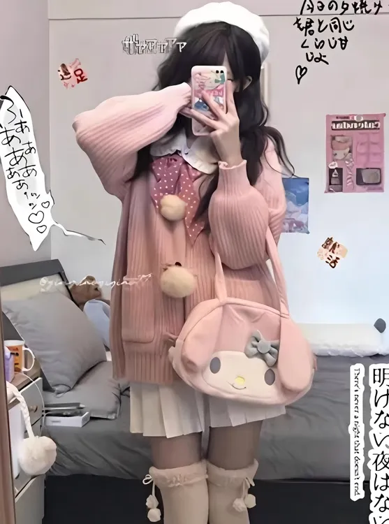 小个子美拉德穿搭奶系软糯毛衣针织开衫百褶裙学院风春秋两件套装