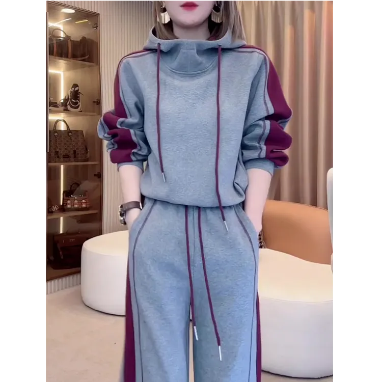 高档时尚韩版休闲套装女2025秋季新款加厚宽松显瘦百搭上衣+长裤