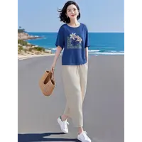HH#Q【160斤可穿】印花时尚气质短袖夏季减龄上衣DY14466
