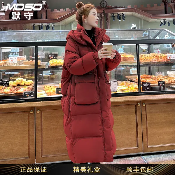 安哥拉红长款羽绒服女款2025冬季高端过膝白鹅绒保暖洋气高级外套