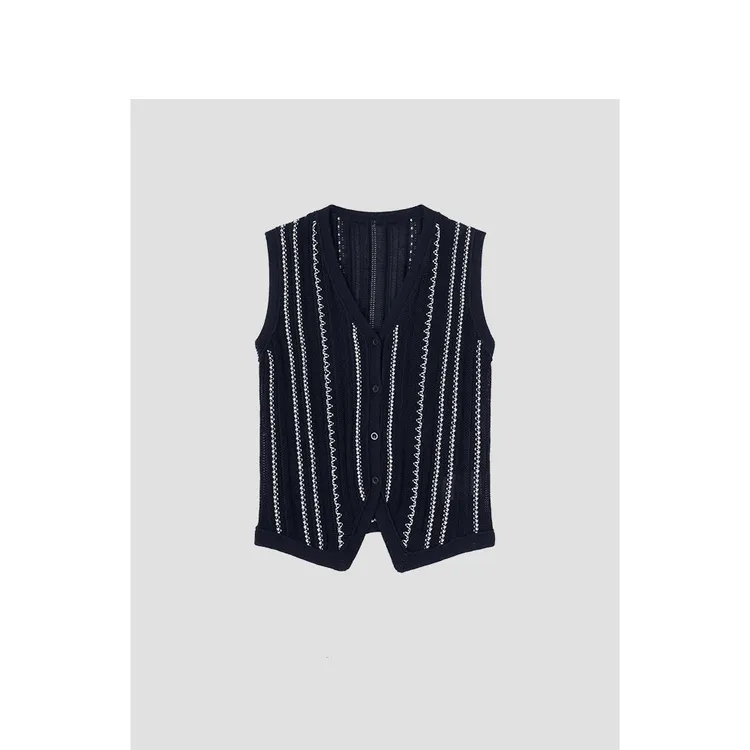 “100%莱塞尔天丝”镂空透气老钱拼色条纹无袖背心小香风气质百搭