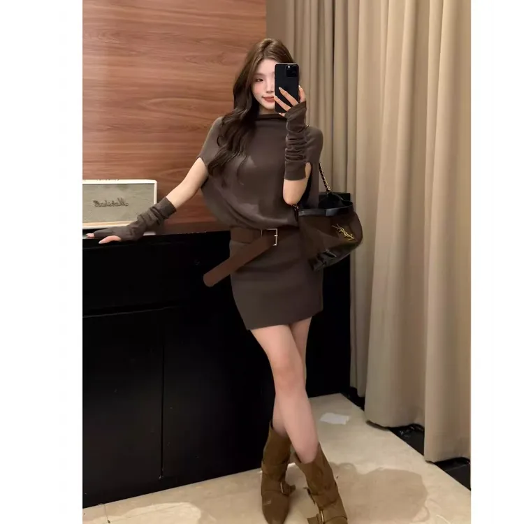 法式设计感袖套针织衫连衣裙2025秋季高级感时尚显瘦气质中长裙潮