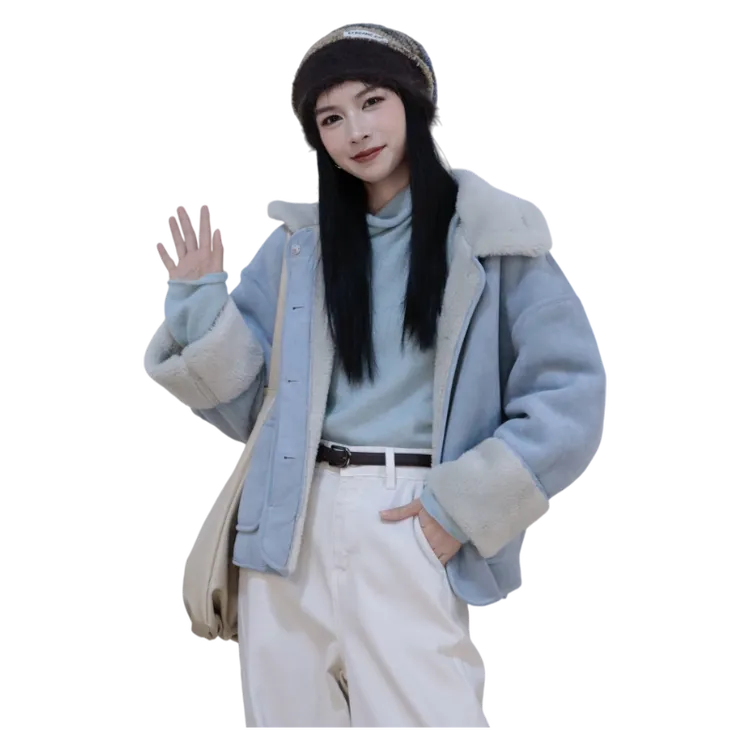 25冬季新品LIUKE留刻翻领麂皮绒短款外套38451011517