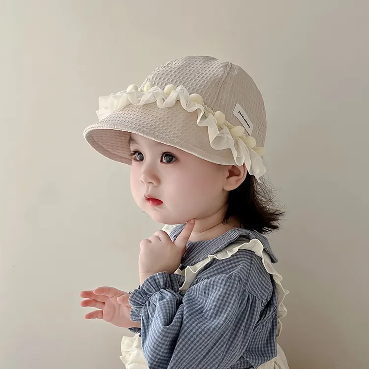韩系甜美蕾丝边儿童帽子春秋季遮阳防风大檐鸭舌帽女宝宝棒球帽冬