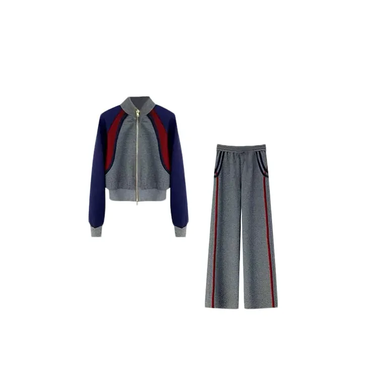 新款撞色拼接休闲时尚两件套装【姿姐】