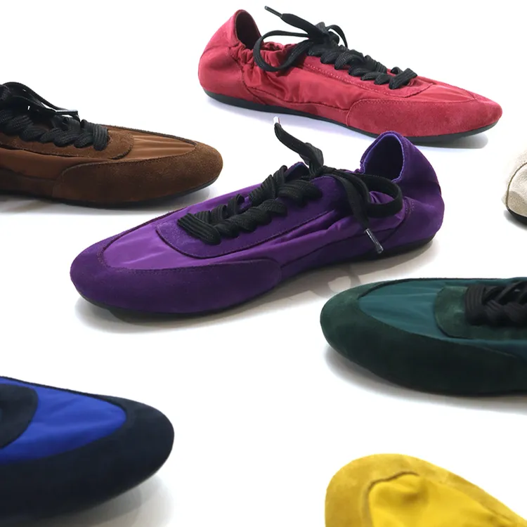 牛皮百搭系带褶皱真皮休闲平底鞋圆头女阿甘鞋运动德训鞋1128891